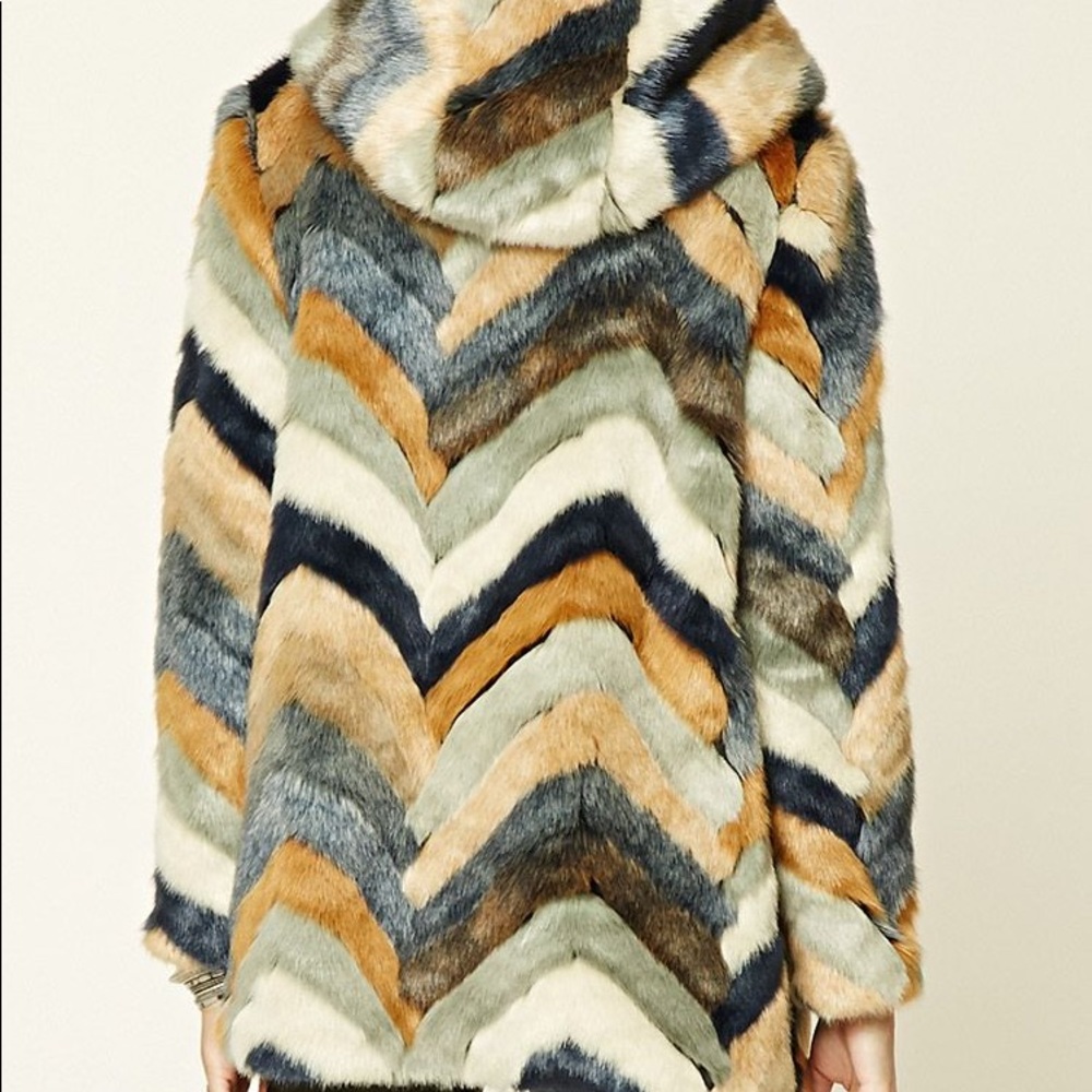 F21 Chevron Faux Fur Jacket